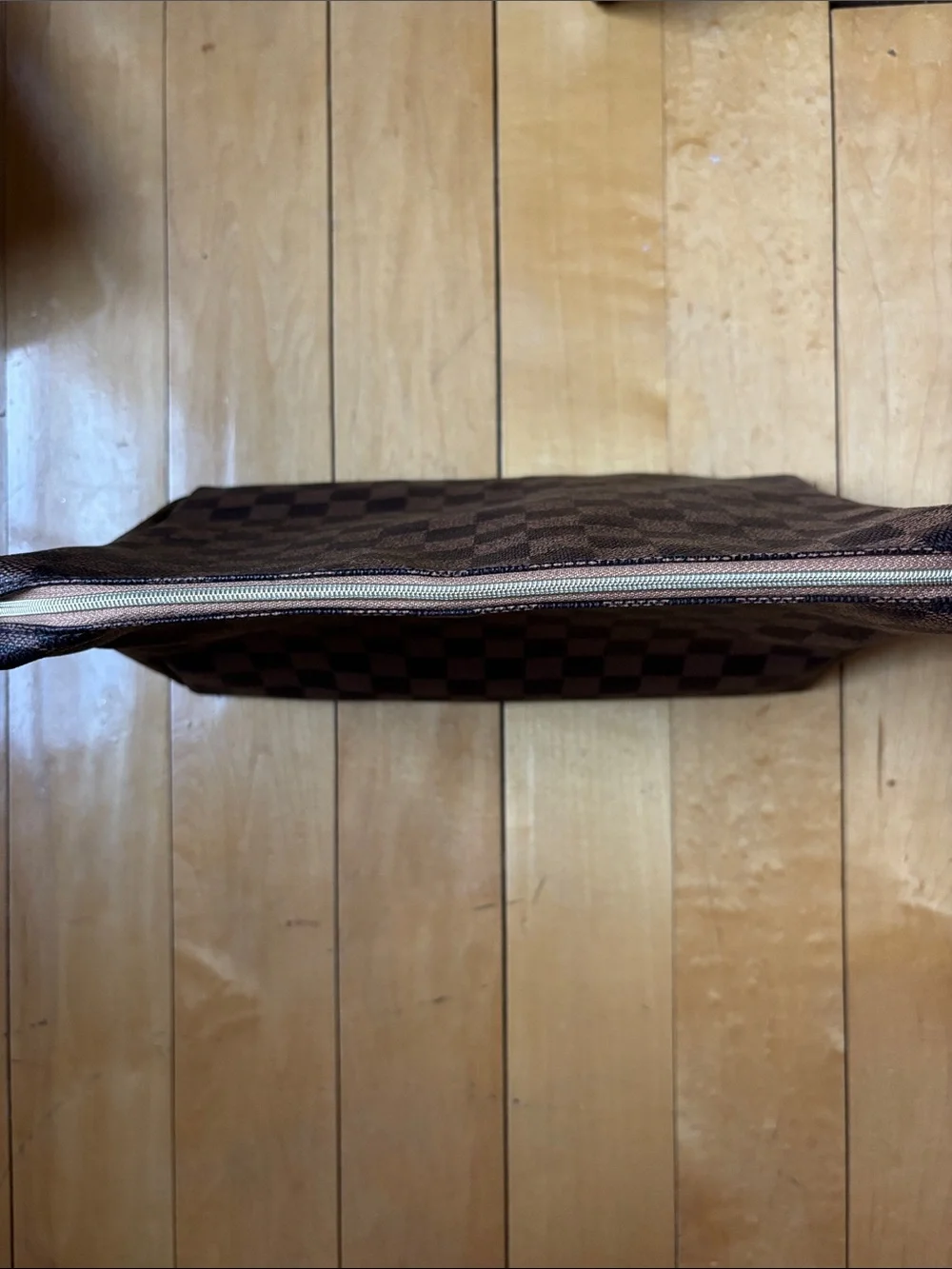 Source Unknown Brown Checkered Cosmetic Pouch